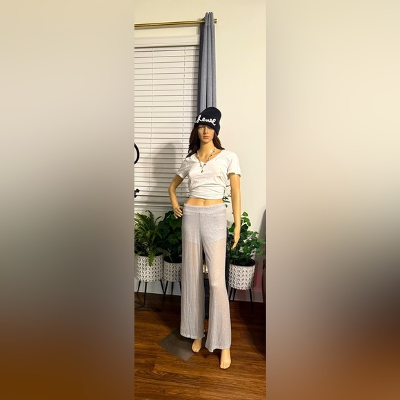 Wild Fable-Mid-Rise Wide Leg Sequined Pants w/ Free White V Neck Tee - Picture 4 of 7